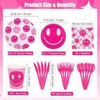 Kochorie 350 PCS Preppy Smiley Face Party Supplies Set for 50 Guests Includes Preppy Party Plates Cups Napkins Utensils for Birthday, Smiley Face Theme, Preppy Party Decorations Disposable Tableware - Image 2
