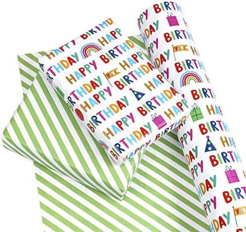 WRAPAHOLIC 30 Inch Jumbo Reversible Birthday Wrapping Paper - 30 Inch X 100 Feet Jumbo Roll - Colorful Happy Birthday Wrapping Paper for Party, Baby Shower and More Occasions - Image 3