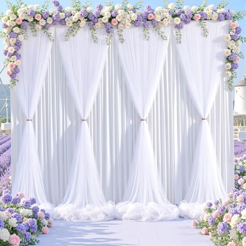 White Tulle Backdrop Curtain for Wedding Parties,10ft x 10ft Wrinkle Free Curtain Backdrop,2 Layer Drapes for Backdrop,Polyester Wedding Back Drop for Bridal Shower Birthday Baby Shower Photography by Shillance
