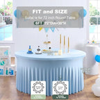 6 Pack Spandex Baby Blue Round Tablecloths for 72in Table, 132inch Stretchy Fitted 6FT Round Table Cloths, Wrinkle Free Light Blue Table Cover with Skirt for Wedding Birthday Party Baby Shower Banquet - Image 5