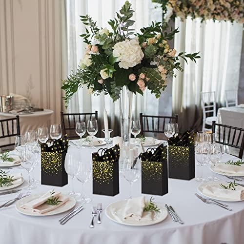 32Pcs Black and Gold Gift Bags with 32 Tissue Paper Heart Stars Dots Styles - Image 6