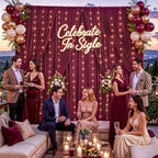 20x10ft Burgundy Backdrop Curtains with Lights Photo Drapes Wrinkle Free Fabric Backdrop Curtain for Wedding Birthday Party Baby Shower Bridal Shower Home Party Background Decorations - Image 5