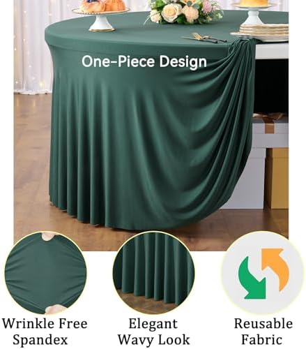8 Pack Hunter Green Round Spandex Tablecloth for 60 inch Table, Stretchy 120inch Fitted 5FT Round Table Cloths Dark Green, Wrinkle Free Table Cover with Skirt for Wedding Party Dining Banquet - Image 3