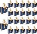 TKSBAG 50 PCS Small Navy Blue Gold Gift Bags with Bow Ribbon - 6.4x3.1x5.1 Inch Thank You Bags with Handles, Bulk for Baby Shower, Bridal Shower, Wedding, Party Favors, Fathers' Day by TKSBAG