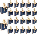 TKSBAG 50 PCS Small Navy Blue Gold Gift Bags with Bow Ribbon - 6.4x3.1x5.1 Inch Thank You Bags with Handles, Bulk for Baby Shower, Bridal Shower, Wedding, Party Favors, Fathers' Day by TKSBAG