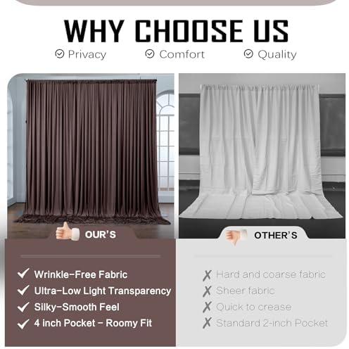 20x16ft Brown Backdrop Curtains for Wedding Party, 4 Panels 16 ft Long Back Drop Cloth, Wrinkle-Free Polyester Drapes for Birthday, Baby Shower, Stage Photography Background - Image 4