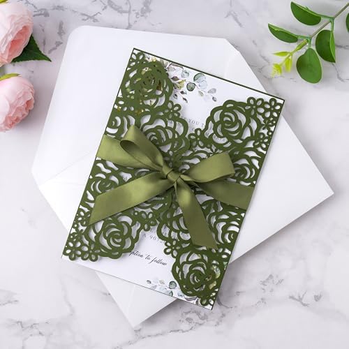 ponatia 25PCS Olive Green Laser Cut Invitations Cards with Envelopes - Image 4