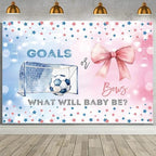 MEHOFOND 8x6ft Goals or Bows Gender Reveal Backdrop Boy or Girl What Will Baby Be Decorations Banner Pink and Blue Soccer Gender Reveal Baby Shower Photography Background Cake Table Supplies by MEHOFOND