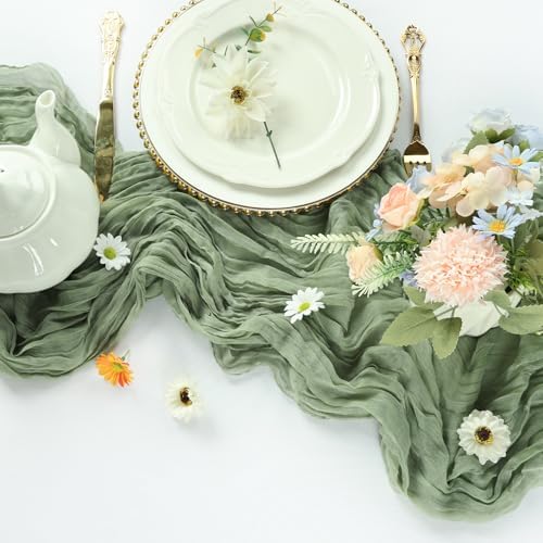 12 Pack Sage Green Cheesecloth Table Runner 10Ft 23 x 120 Inch - Image 3