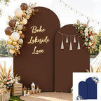 7.2FT 6FT Arch Backdrop Cover for Party, Set of 2 Stretchy Spandex Fitted Arch Stand Cover for Baby Shower, Birthday Wedding Decor, Chiara Backdrop Cover with Double-Sided Design(Blue, Brown) by Besutolife