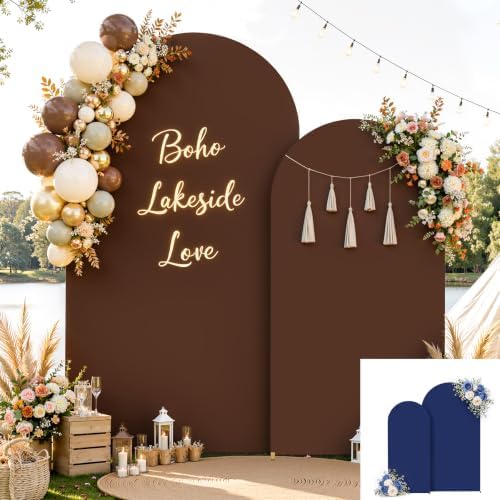 7.2FT 6FT Arch Backdrop Cover for Party, Set of 2 Stretchy Spandex Fitted Arch Stand Cover for Baby Shower, Birthday Wedding Decor, Chiara Backdrop Cover with Double-Sided Design(Blue, Brown) by Besutolife