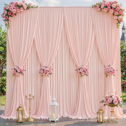8 Panles Pale Pink Backdrop Curtains - Wrinkle Free Fabric Backdrop Curtain for Photoshoot,10ft Wedding Party Photo Backdrop Drapes for Birthday Baby Shower Photography Stage Background Decorations by Shillance