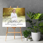 Andaz Press 16X20 Personalized Canvas Baby Shower Welcome Sign with Picture, Custom Photo Classic Whimsical Gender Neutral Large Baby Welcome Sign for Easel Stand, Photo Welcome Baby Shower Sign - Image 2