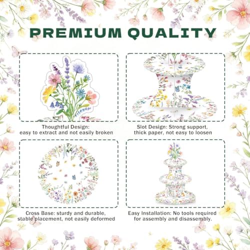 3 Tier Cardboard Cupcake Stand for 24 Cupcakes,Wildflower Party Decorations - Image 5