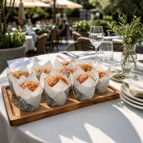 Restaurantware-Panificio 3.5 Ounce Baking Cups, 200 Tulip Cupcake Liners - Oven-Ready, Freezable, Black And White Paper Muffin Cases, Disposable, Newsprint, For Wedding Parties, Baby Showers - Image 4