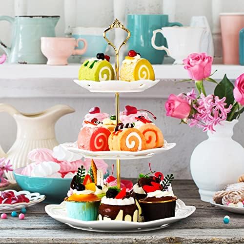 Tatuo 2 Pcs 3 Tier Porcelain Cupcake Stand, Holder Tower, Lace Round Shape - Image 5