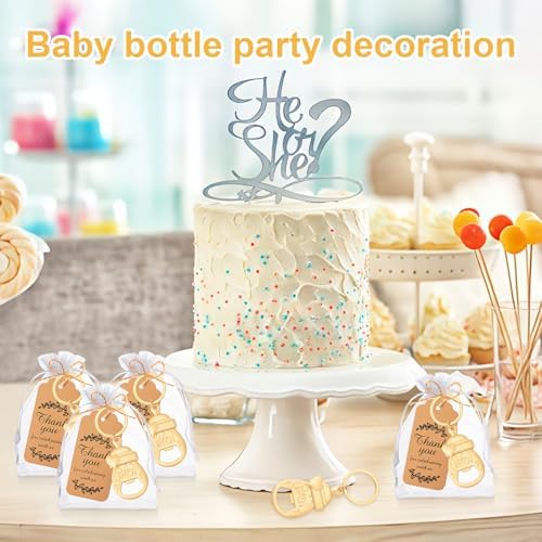 50Pcs Popping Bottle Openers Keychain Baby Shower Party Favors for Guests Bottle Opener Return Gift Souvenirs with Organza Bags Cards for Gender Reveal Theme Decoration Supplies（Love Bottle Style） - Image 5