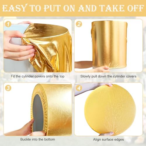 SaitiMade Set of 5 - Gold Cylinder Pedestal Stand Covers - Image 5