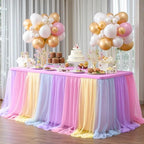 Wish Care 2 Pack Rainbow Tulle Tablecloth for 6 Foot Rectangle Tables Double Layer Tulle Tutu Skirt Unicorn Ruffle Pastel Table Cloth Stretch Fitted Table Covers for Girls Birthday Baby Shower Party - Image 6
