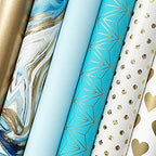 Jillson & Roberts All Occasion Geo Graphics Wrapping Paper Roll Bundle - Gold, Silver, Aqua, Turquoise, Baby Blue, Marble, Champagne (12.5 sq ft per roll, 75 Total Sq Ft) for Birthdays, Weddings, Valentine's Day, Graduations & Bridal Showers, 6 Pack - Image 2