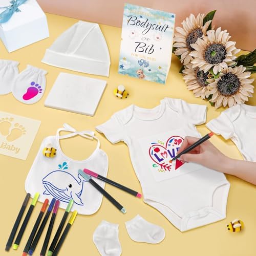 78PCS Baby Bib Bodysuit Baby Shower Set Baby Shower Game Sign Baby Feede Bib Newborn Bodysuit Fabric Marker - Image 6