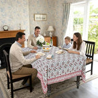 Ridhi Hand Block Print Ruby Red Rectangle Cotton Tablecloth 190" x 72" Reusable Table Cover Decorative Everyday Use for Dining, Farmhouse, Home Gift for Spring, Easter, Summer - Image 3