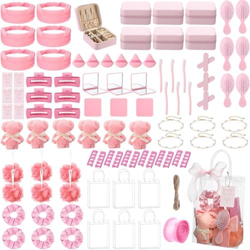 Aliceset 92 Pcs Baby Shower Prizes for Game Party Winners Baby Shower Favors Gifts Includes Hair & Beauty Accessories Jewelry Box with Gift Bag for Gender Revealed Wedding Bridal Party Favors(Pink) by Aliceset