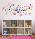 Flowers and Butterflies Personalized Custom Childrens Nursery Printed Vinyl Wall Decal Plus Free 12" White Hello Door Decal, Girl Name Wall Decal, Wall Decor, Butterfly Decals by DecorDesignsDecals