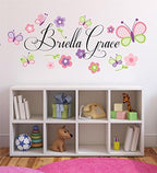 Flowers and Butterflies Personalized Custom Childrens Nursery Printed Vinyl Wall Decal Plus Free 12" White Hello Door Decal, Girl Name Wall Decal, Wall Decor, Butterfly Decals by DecorDesignsDecals