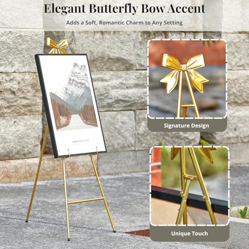 53”H Metal Gold Easel Stand for Sign Heavy Duty with Bow Top - Image 4