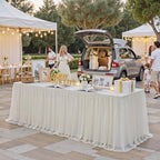 familus 6ft Ivory Spandex Fitted Tablecloth with Tulle Table Skirt - 2-in-1 Structured Tutu Table Cover for Weddings, Trade Shows, Banquets & Professional Events - Image 5