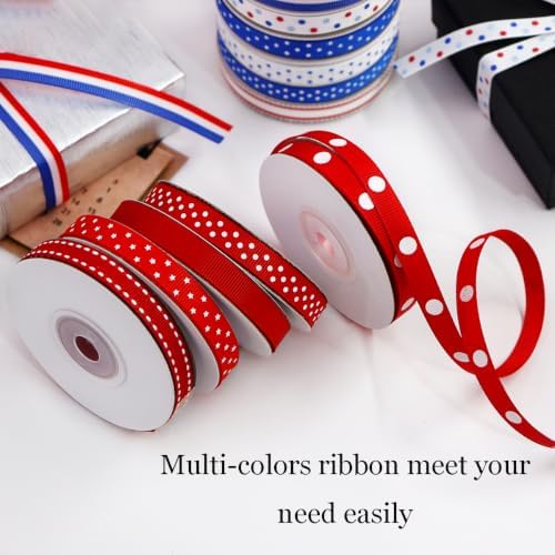 11 Rolls 5 Yards Ribbons 3/8 inch Wide Patriotic Ribbon Red White Blue Grosgrain Ribbon - Image 4