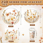 Funnymoom 250 Pcs Fall Floral Paper Plates Napkins and Cups Serves 50 - Image 2