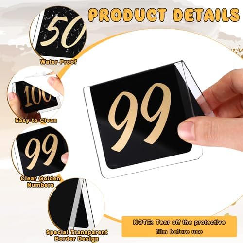 Suzile 100 Pcs Table Numbers 1-100 Acrylic Double Sided,Black and Gold - Image 5