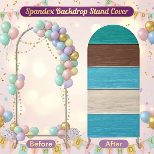 Retro Farm Barns Lines Arch Backdrop Cover 7.2 ft Country Teal Gradient Strips 2 Sided Wedding Arch Covers Stretchy Backdrop Round Top for Birthday, Party, Baby Shower Decorations - Image 6