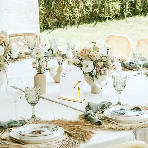 White Arch Wedding Table Numbers 1-20, Gold Numbers and Stands - Image 7