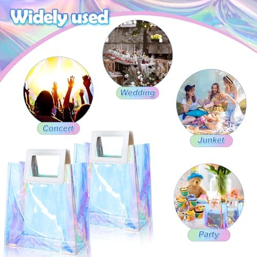 Cindeer 20 Pack Iridescent Beach Bag with Handles Iridescent Gift Bags Holographic Tote Bag Goodie Clear PVC Gift Wrap for Party Birthday Wedding Baby Shower Bridal Party Favor(11 x 10 x 6 Inch) - Image 5