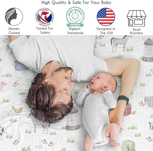 Sweet Jojo Designs 2-Piece Baby Muslin Swaddle Blanket Set (Farm Animals) for Boys & Girls, Infant Nursery, Lightweight Cotton Blanket for Newborns (Solid Sage Green, Watercolor, Farmhouse, Barn, Cow) - Image 2