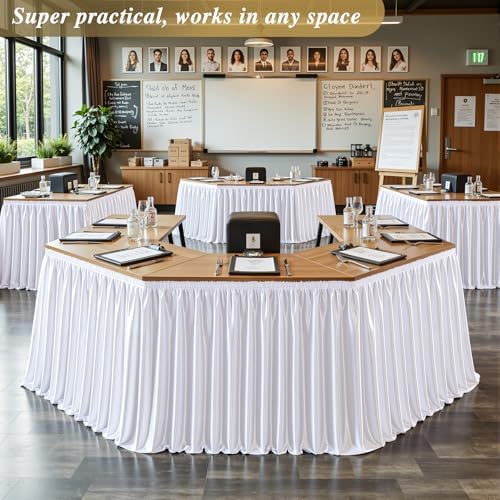 21ft White Satin Table Skirt for Rectangle & Round Table Teacher Desk Skirt - Image 2