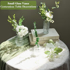 WARMALL Artificial Flowers with Vases, 16 Pcs Bud Vases, & 81 Pcs Artificial Plants DIY Set Suitable for Centerpieces Table Weddings Party Office and Indoor Decor Mini Small Glass Clear(White) - Image 3