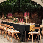 24Pack Disposable Plastic Tablecloths and Satin Table Runner Set Black Gold Dot Table Cloth Gold Satin Table Runner for Graduation Wedding Birthday Baby Shower Anniversary Holiday Party Decorations - Image 6