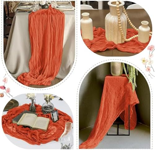 25 Pack Orange Cheesecloth Table Runner 17 x 108 Inch Gauze Table Runner Fabric Semi Sheer Cheese Cloth Table Runner Bulk for Rustic Romantic Wedding Baby Shower Table Decoration - Image 6