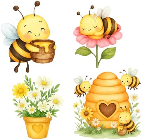 Honoson 4 Pcs 22.8" x 23.6" Large Bee Baby Shower Decorations Cardboard Cutouts, a Little Honey is on The Way Bee Theme Backdrop Daisy Sunflower Yard Signs for Birthday Party Supplies Photo Prop - Image 2