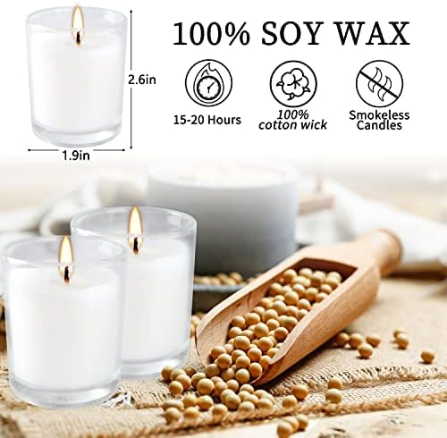 Set of 48 White Votive Candles,Unscented Candles Filled in Clear Glass,Ideal Gift for Weddings,Emergency Lighting,Aromatherapy,Holidays,Meditation,Parties - Image 4