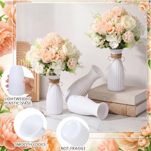 12 Set Artificial Hydrangea Peony Flowers with Vase, Champagne - Image 4