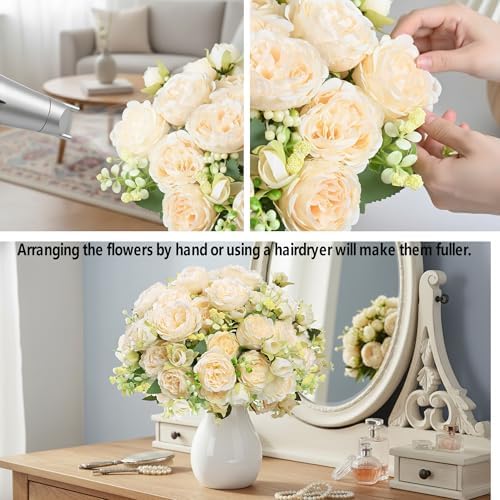 Peonies Artificial Flowers Bouquet, Lifelike Silk Fake Peonies with Stems for Home Table Centerpieces, Wedding, Party & DIY Bridal Floral Arrangements (24, Champagne) - Image 5