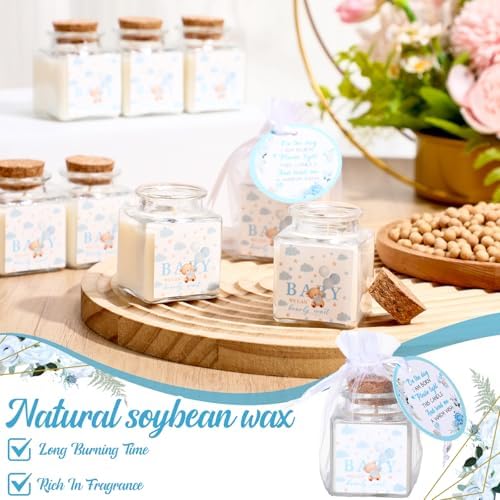 Reallnaive 24 Sets Bear Baby Shower Candle Favors for Guests Including 1.5 oz Unscented Jar Candles with Thank Tags and Return Gift Bags for Boy Girl Baby Shower Neutral Gender Reveal Party (Blue) - Image 5