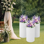 SHZICMY White Cylindrical Display Stand Set of 3, Metal Pedestal Cake Stands with 3 Heights, Round Dessert Table Risers for Wedding Birthday Party Event Decor, No Assembly Required - Image 2