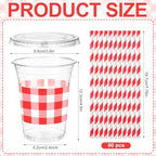 Sliner 50 Sets 16oz Red White Gingham Party Plastic Cups - Image 3