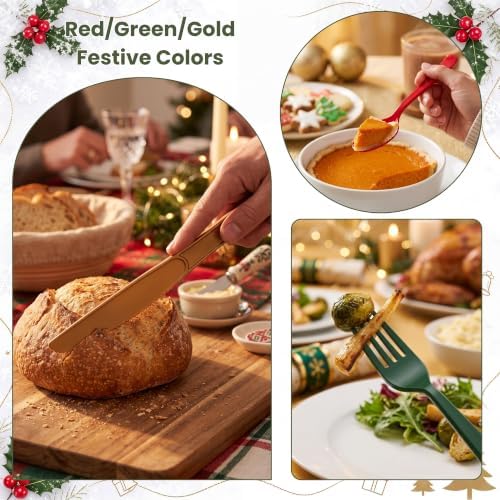 300Pcs Christmas Plastic Silverware Set, Disposable Full Size for Dinner - Image 2